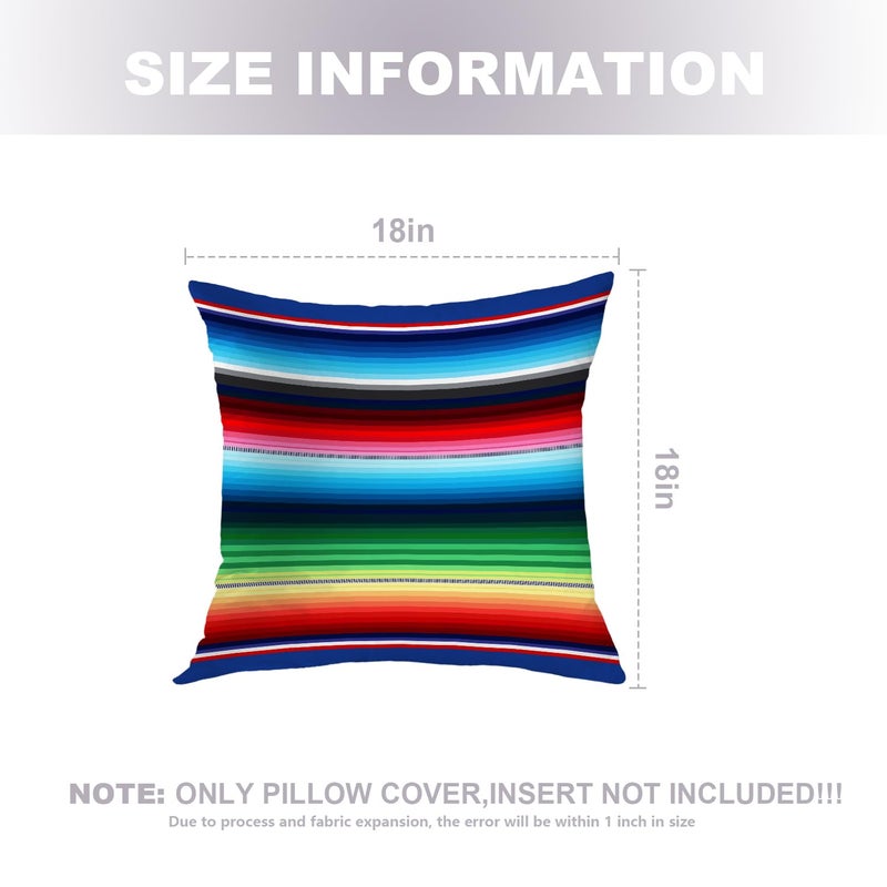 BaoNews Mexican Colorful Pillow Covers, Stripes Pattern Party Decor Ethnic Mexican Fabric Square 18 x 18 Inches Decorative Throw Pillow Covers Cotton Cushion for Sofa Bedroom Car, Yellow, Set of 2 - Image 5